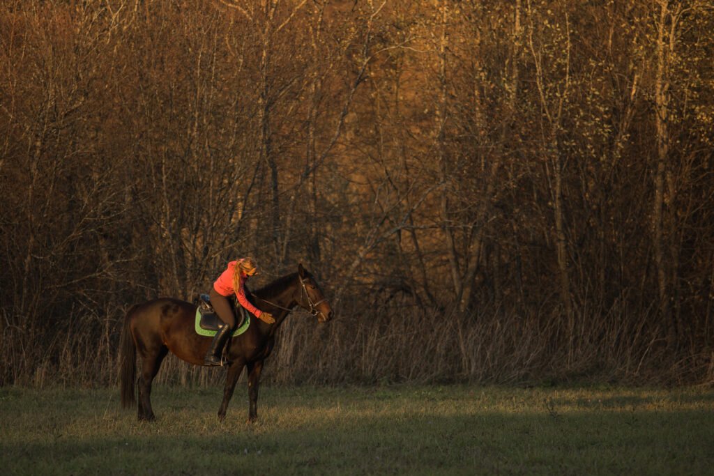 Cavalier prenant part à une balade à cheval en Ile-de-France