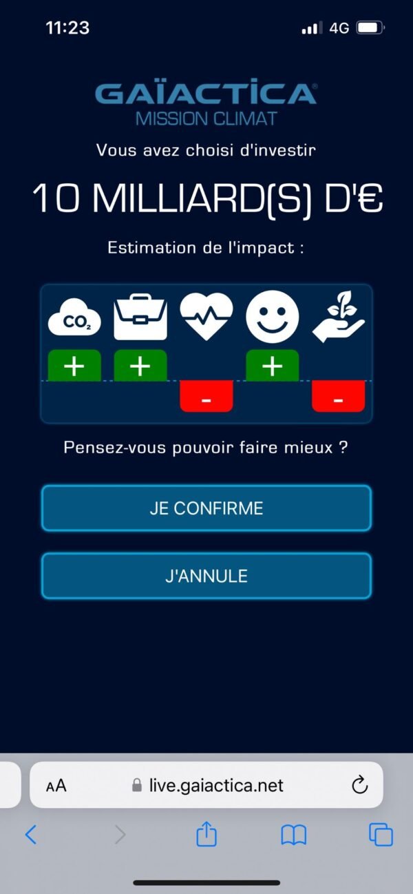 Conférence interactive "Mission Climat" - interface de Vote